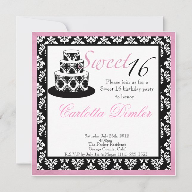 Invitations de fête d'anniversaire Sweet sixteen (Devant)