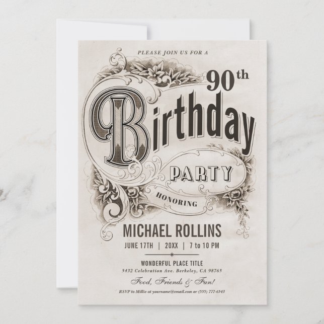 Invitations de fête d'anniversaire Vintage (Devant)