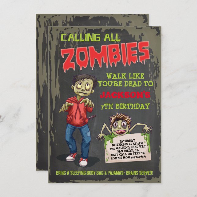 Invitations de fête d'anniversaire Zombie (Devant / Derrière)