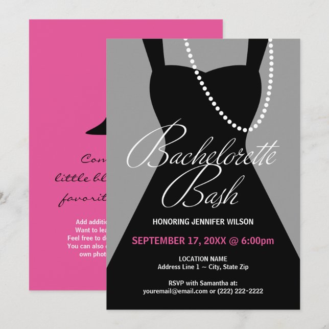 Invitations de fête de bachelorette, petite robe n (Devant / Derrière)