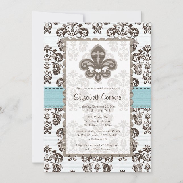 Invitations de Fête de la mariée de Fleur de Lis (Devant)
