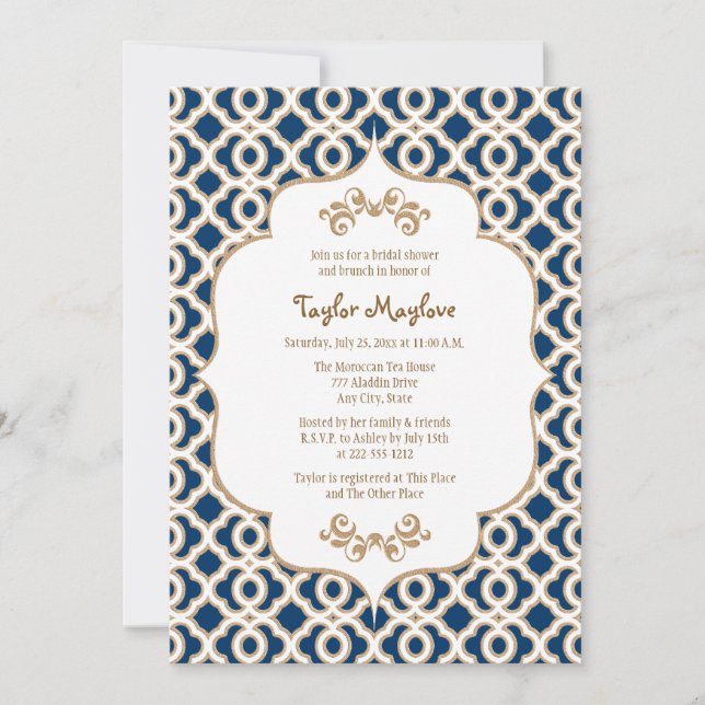 Invitations de Fête de l'mariée marocaine Navy Blu (Devant)