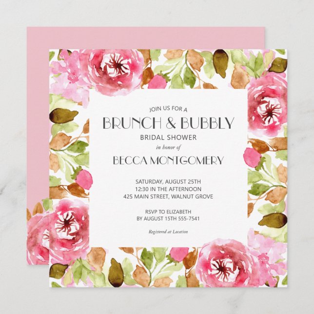 Invitations de Fête des mariées d'aquarelle Brunch (Devant / Derrière)