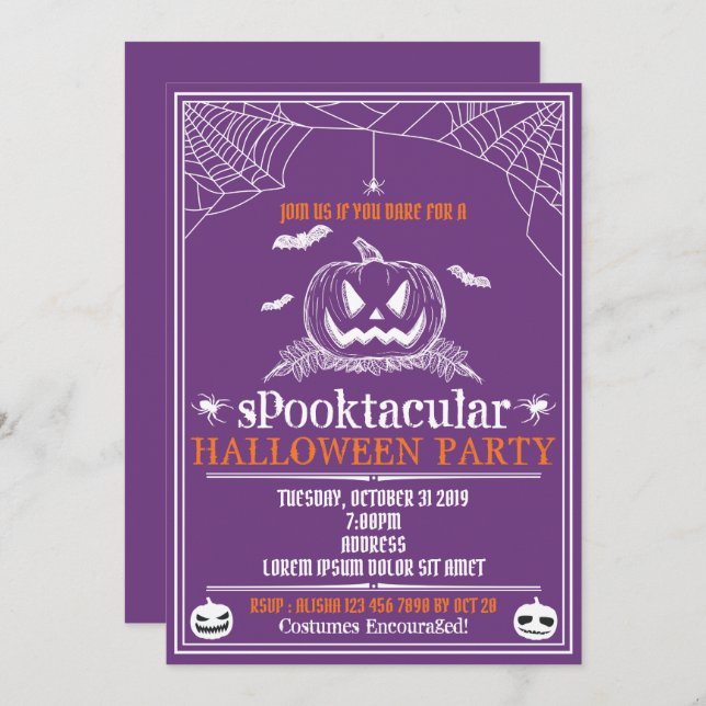 Invitations de fête d'Halloween (Devant / Derrière)
