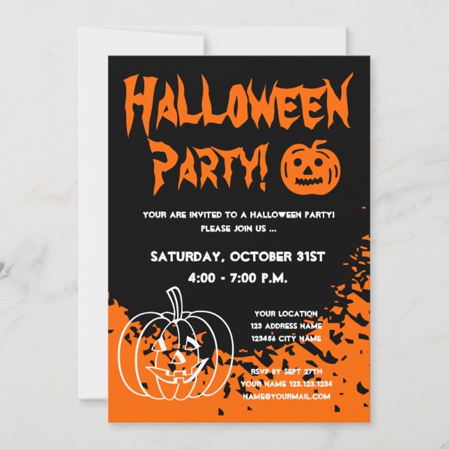 Invitations de fête d'Halloween avec citrouilles s (Devant)