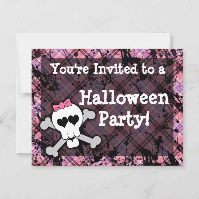 Invitations de fête d'Halloween crâne rose (Devant)