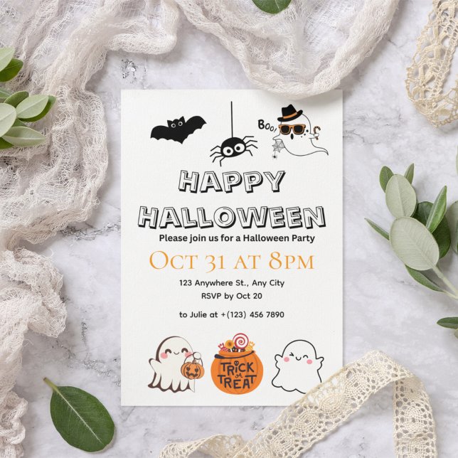 Invitations de fête d'Halloween mignonnes et Éffra (Créateur téléchargé)