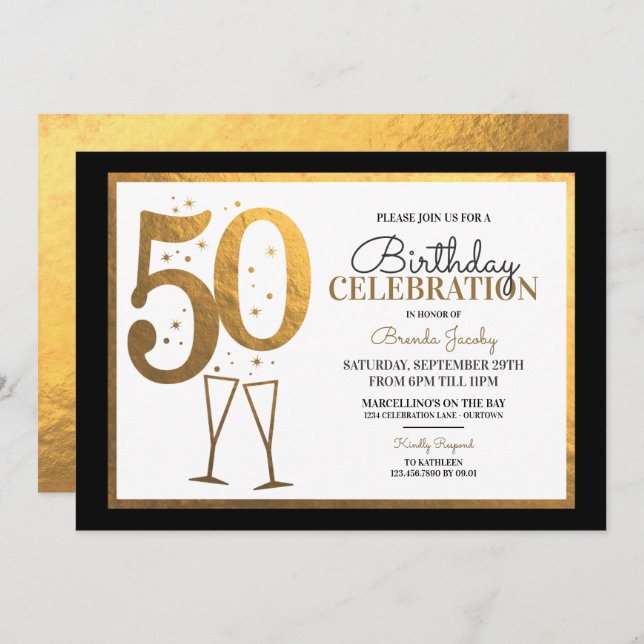 Invitations de fête du 50e anniversaire (Devant / Derrière)