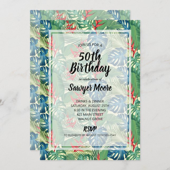 Invitations de fête du 50e anniversaire tropicale (Devant / Derrière)