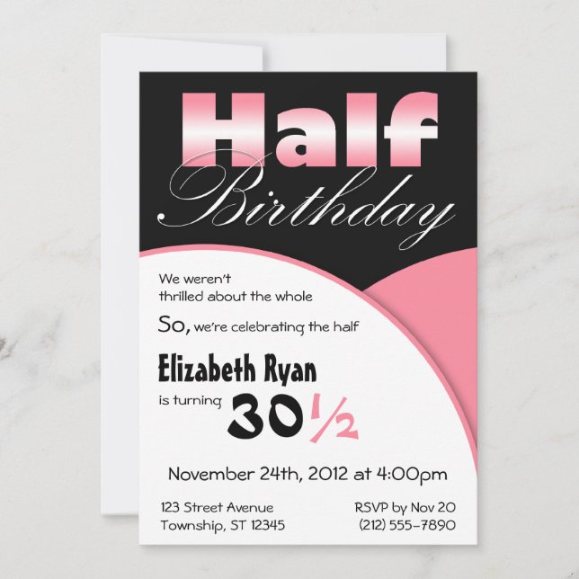 Invitations de fête rose à mi-anniversaire (Devant)