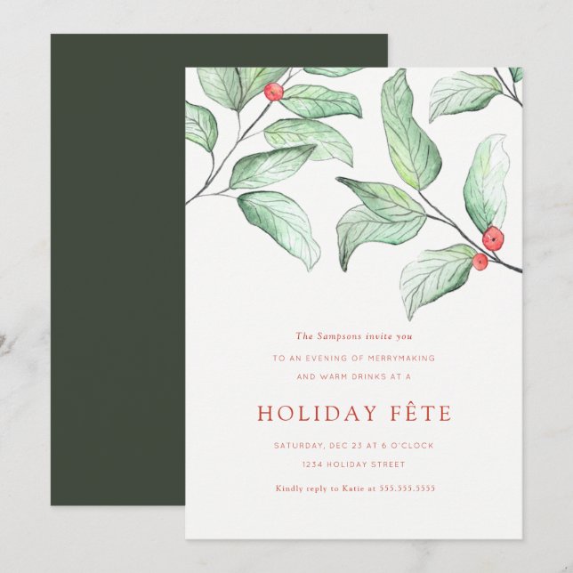 Invitations de Fêtes aux Berries d'hiver (Devant / Derrière)