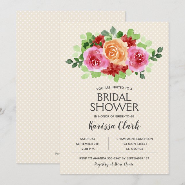Invitations de Fêtes des mariées florales d'aquare (Devant / Derrière)