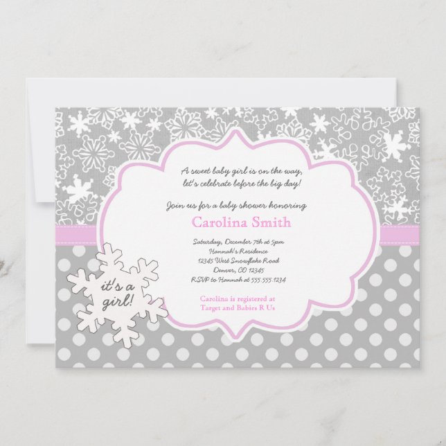 Invitations de fille de baby shower d'hiver de (Devant)