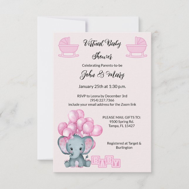 Invitations de filles de Baby shower virtuel (Devant)