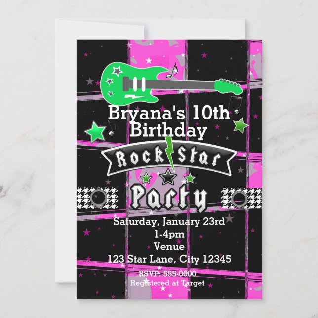 Invitations de Filles Rock Star Anniversaire (Devant)
