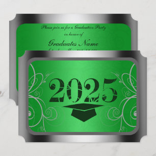 Invitations de fin d'études du cadre vert et argen