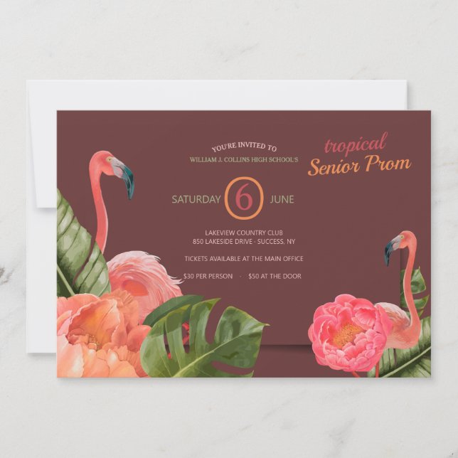 Invitations de Flamants roses tropicaux (Devant)