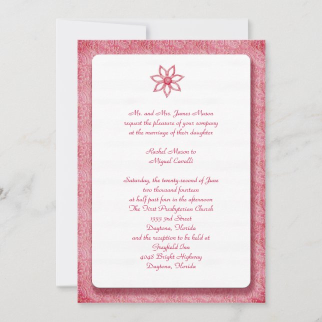 Invitations de fleurs de dentelle rose (Devant)