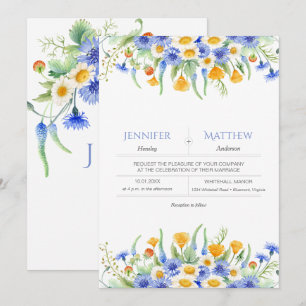 Invitations de Fleurs sauvages jaunes bleu Aquarel