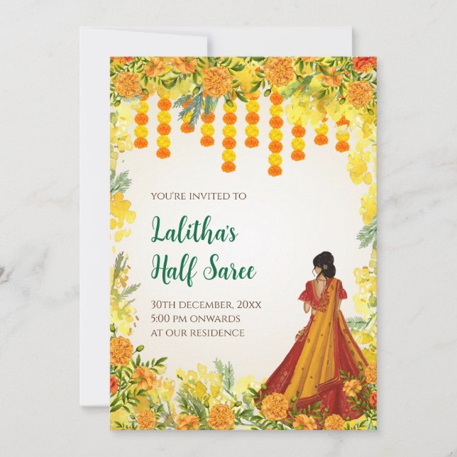 Invitations de fonction demi-saree numérique (Devant)