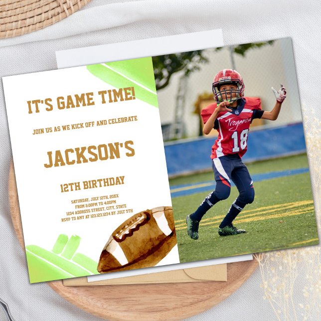 Invitations de football vert avec photo (Green Football Invitations with photo)