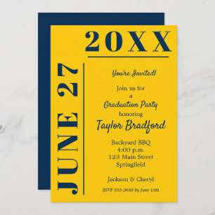 Invitations de Graduation Party bleu et jaune