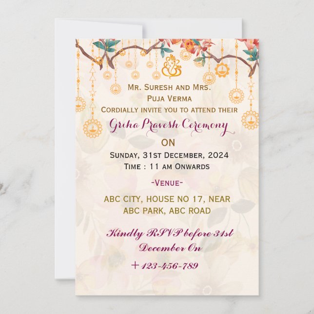 Invitations de Griha Pravesh (Devant)