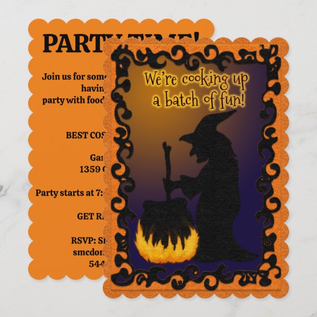 Invitations de Halloween Senti Look Sorcière bouil (Devant / Derrière)