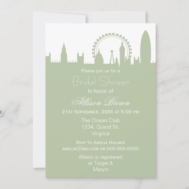 Invitations de la douche nuptiale de London Skylin (Devant)
