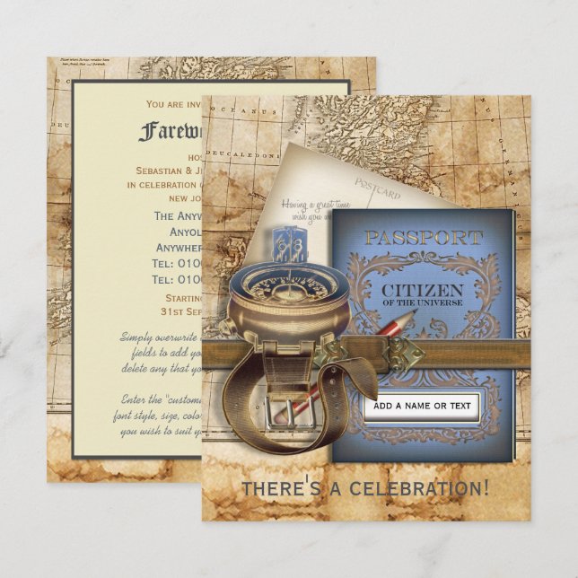 Invitations de la fête d'adieu du voyageur (Devant / Derrière)