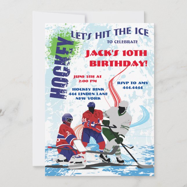 Invitations de la fête d'anniversaire de hockey (Devant)