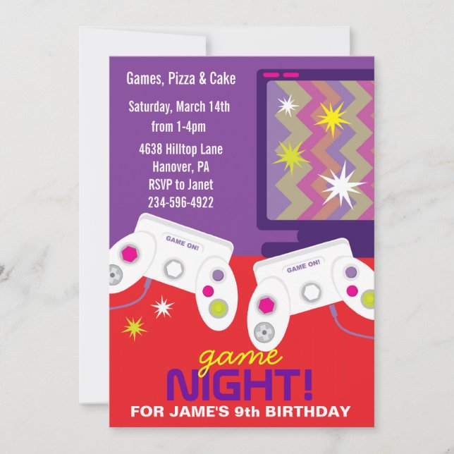 Invitations de la fête d'anniversaire du jeu vidéo (Devant)