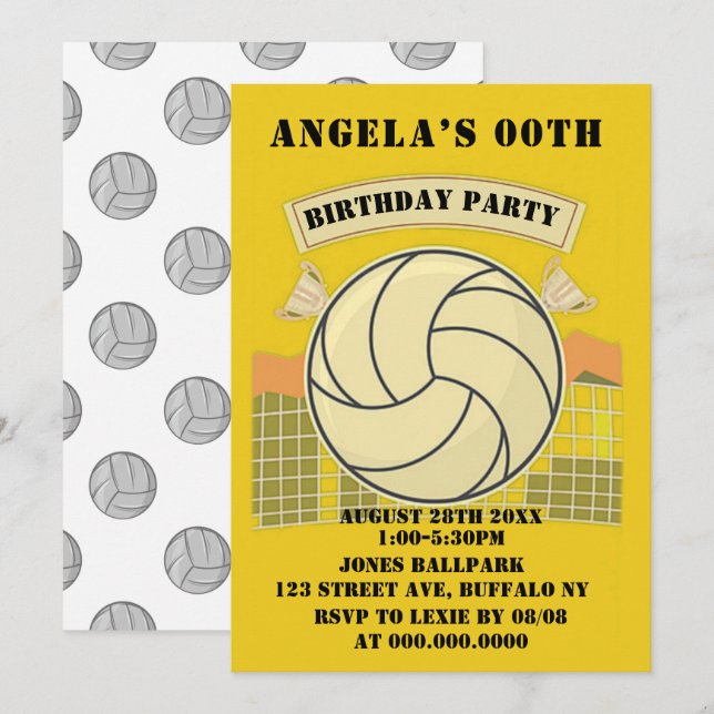 Invitations de la fête d'anniversaire du volley-ba (Devant / Derrière)