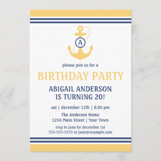 Invitations de la fête d'anniversaire jaune nautiq