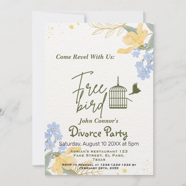 Invitations de la fête de divorce : Oiseau libre,  (Devant)