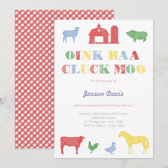 invitations de la fête de garçon, fête de zoo de m (Devant / Derrière)