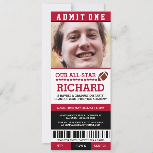 Invitations de la fête de graduation de football (Devant)