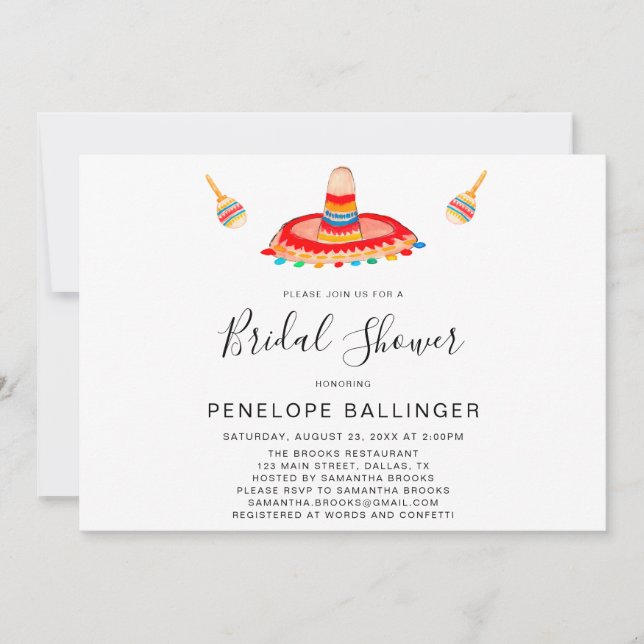 Invitations de la fête de la mariée de Sombrero, F (Devant)