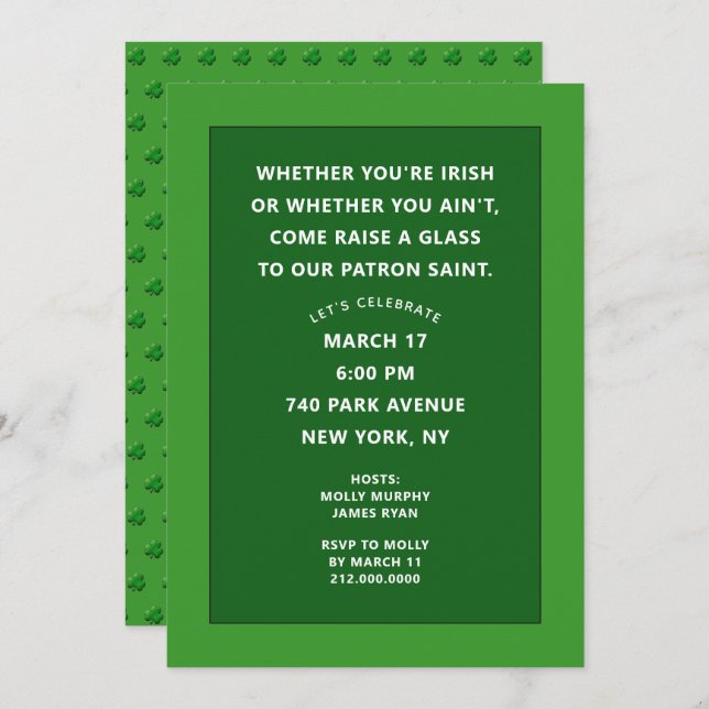 Invitations de la fête de la Saint Patrick (Devant / Derrière)