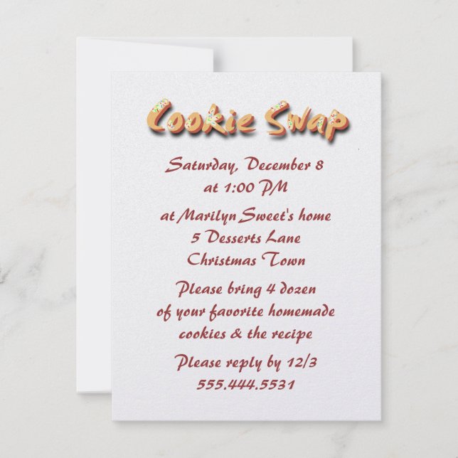 Invitations de la fête d'échange de cookies de vac (Devant)