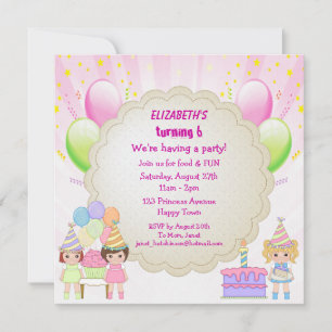Invitations de la Fête des Filles du gâteau et des