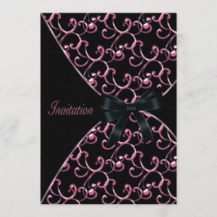 Invitations de la fête des perles noires roses