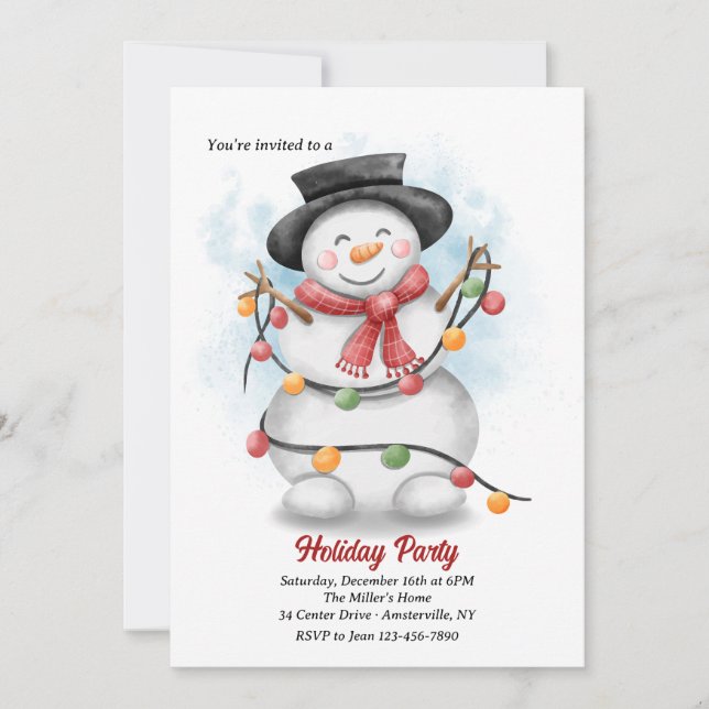 Invitations de la fête des Snowman de vacances (Devant)