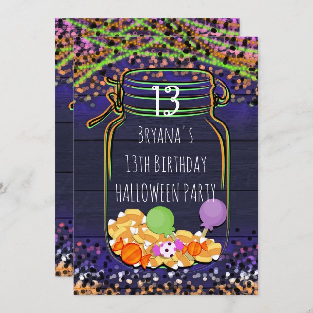 Invitations de la fête d'Halloween Candy Mason Jar (Devant / Derrière)