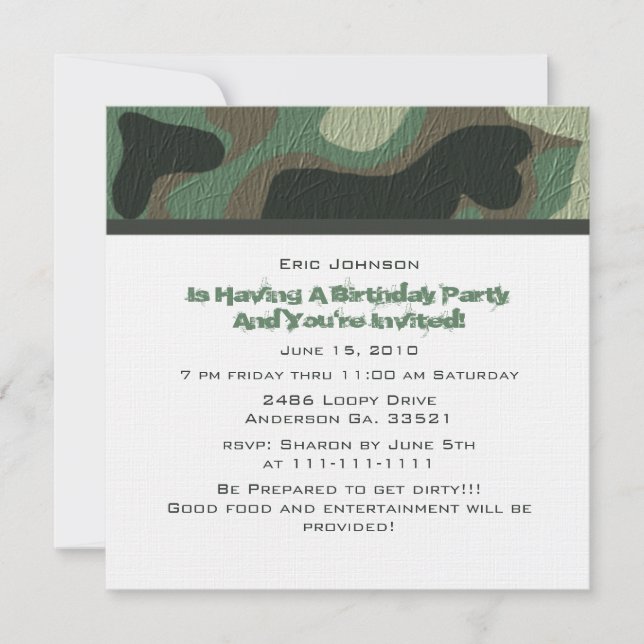 Invitations de la fête du camouflage (Devant)