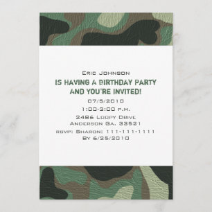 Invitations de la fête du camouflage
