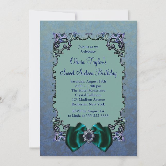 Invitations de la fête du Sweet sixteen bleu viole (Devant)