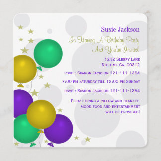 Invitations de la Mardi Gra Color Balloons Party