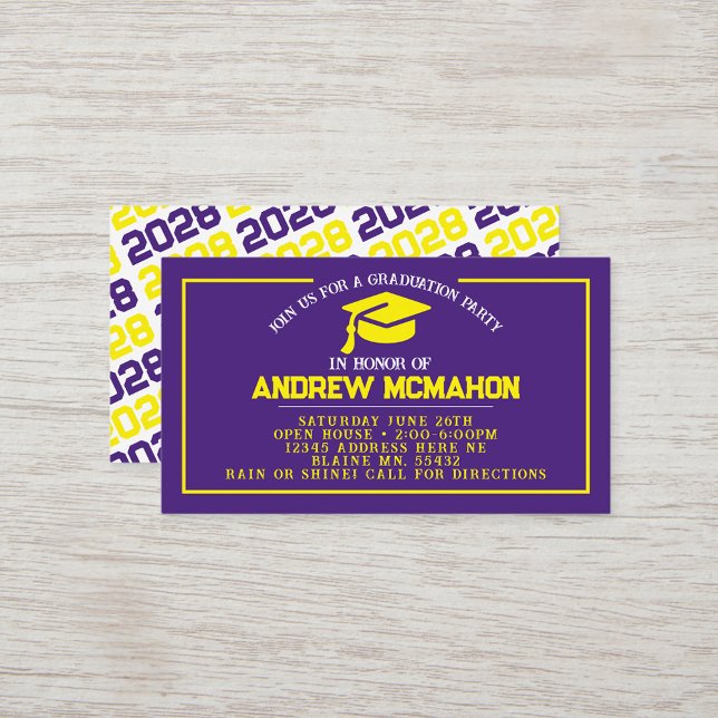 Invitations de la mini-graduation violet et jaune (Purple, Yellow and White Mini Graduation Invites for Friends, Team Mates or as Inserts!)