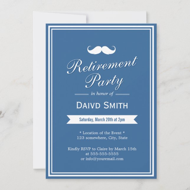 Invitations de la Mustache Navy Blue Retirement Pa (Devant)